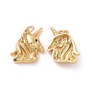 Unicorn Brass Micro Pave Black Cubic Zirconia Pendants, with Jump Rings, Cadmium Free & Nickel Free & Lead Free, Real 18K Gold Plated, 19x17x5mm, Hole: 3.4mm(KK-G435-39G)