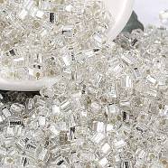 Glass Seed Beads, Square Hole, Silver Lined, Square, Clear, 3~3.5x2.5~3x2.5~3mm, Hole: 1mm, about 10714pcs/pound(SEED-M011-01B-01)