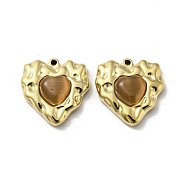 304 Stainless Steel Pendants, with Cat Eye, Heart Charms, Real 14K Gold Plated, 19x18x5mm, Hole: 1.2mm(STAS-L022-046G)