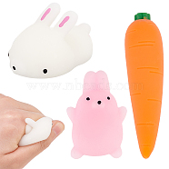 3Pcs 3 Style Rabbit & Carrot Fidget Toy, Funny Fidget Sensory Toy, for Stress Anxiety Relief, Mixed Color, 38~150x24~38.5x13~22mm, 1pc/style(AJEW-OC0003-93)