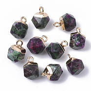 Natural Ruby in Zoisite Charms, with Top Golden Plated Iron Loops, Star Cut Round Beads, 12x10x10mm, Hole: 1.8mm(G-S359-015A)