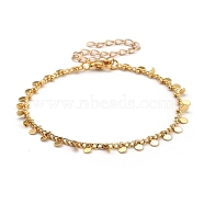Brass Curb Chain Bracelets, with Flat Round Charms and 304 Stainless Steel Lobster Claw Clasps, Golden, 7-1/2 inch(19.1cm)(X-BJEW-JB05363)