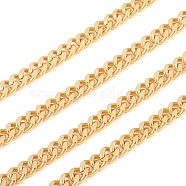 Brass Curb Chain, Cuban Link Chains, Chunky Chains, Faceted, Diamond Cut Chains, Unwelded, with Spool, for Jewelry Making, Real 18K Gold Plated, Link: 7x6x2.5mm, about 16.4 Feet(5m)/roll(CHC-G012-03G)