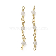 Glass Connector Charms, with Brass Findings, Real 18K Gold Plated, Bicone, WhiteSmoke, 45x4mm, Hole: 1.6mm and 1.8mm(KK-P242-24G)