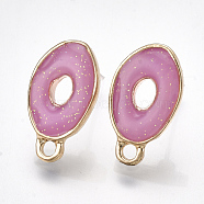 Alloy Enamel Stud Earring Findings, with Loop, Raw(Unplated) Pins and Glitter Powder and 925 Sterling Silver Pin, Oval, Light Gold, Pearl Pink, 17x10mm, Hole: 1.8mm, Pin: 0.6mm(PALLOY-T056-58B)