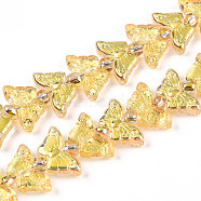 Electroplate Glass Beads Strands, Butterfly, Gold, 7.5~8x14.5~15x4mm, Hole: 0.8mm, about 66~69pcs/strand, 23.23~24.41 inch(59~62cm), Beads: 3x4mm, Hole: 1mm(EGLA-N012-04M)