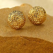 304 Stainless Steel Stud Earrings for Women, Half Round with Hammered Textured, Real 18K Gold Plated, 15.8mm(EJEW-Z063-05G)