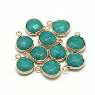Natural White Jade Pendants, with Nickel Free Brass Findings, Faceted, Dyed, teardrop, Golden, Teal, 17.5x13.5x6.5mm, Hole: 2mm(G-Q963-10)