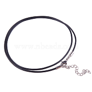 Waxed Cotton Cord Necklace Making, with Zinc Alloy Lobster Claw Clasps and Brass Findings, Nickel Free, Platinum Metal Color, Black, 1.5mm, 18.1 inch(NJEW-A279-1.5mm-01)
