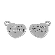 Heart with Word Grand Daughter Tibetan Style Alloy Pendants, Cadmium Free & Lead Free, Antique Silver, 16x17x2.5mm, Hole: 2mm, about 430pcs/1000g(TIBEP-R304-135AS-LF)