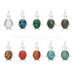 10Pcs 10 Styles Natural & Synthetic Mixed Gemstone Pendants, Penguin Charms, with Platinum Plated Alloy Findings, 30.5~34x20~24x6.5~7mm, Hole: 9x4mm, 1pc/style(G-GL0001-06)
