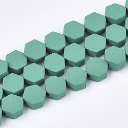 Spray Painted Non-magnetic Synthetic Hematite Beads Strands, Hexagon, Medium Sea Green, 4.5x4x2mm, Hole: 1mm, about 90pcs/strand, 15.7 inch(G-T116-03A-04)