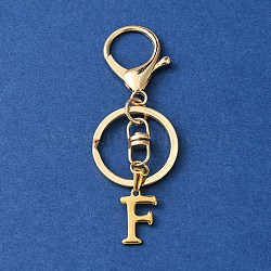 304 Stainless Steel Initial Letter Charm Keychains, with Alloy Clasp, Golden, Letter F, 8.5cm(KEYC-YW00005-06)