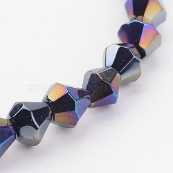 Glass Beads Strands, Bicone, Light Blue, AB Color Plated, Black, 4mm, Hole: 1mm, about 70pcs/strand, 10.63 inch(GB4mm27Y-AB)