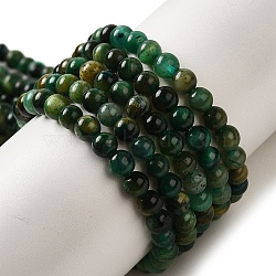 Dyed Natural Tiger Eye Beads Strands, Round, Dark Green, 4mm, Hole: 0.8mm, about 80~82pcs/strand, 14.13~14.25 inch(35.9~36.2cm)(G-G102-A01-01)