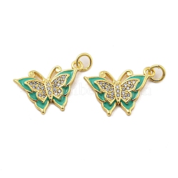 Brass Micro Pave Clear Cubic Zirconia Pendants, with Enamel, Butterfly, Real 18K Gold Plated, 20x13x3mm, Hole: 3mm(KK-R159-01G)