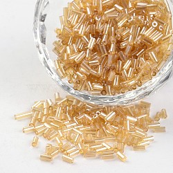 Tube Transparent Colours Pearl Luster Plated Round Hole Glass Bugle Beads, Wheat, 2~5x1.8~2mm, Hole: 0.8mm, about 12000pcs/450g(SEED-I001-102)