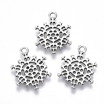 Tibetan Style Alloy Pendants, Lead Free & Cadmium Free, Snowflake, Antique Silver, 21.5x16.5x1.5mm, Hole: 1.8mm, about 500pcs/500g