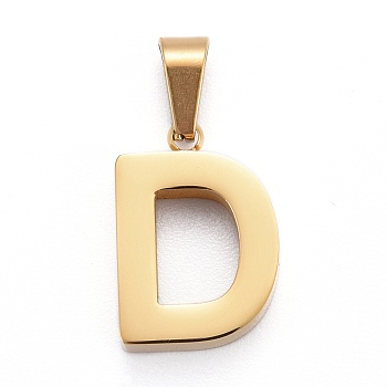 Ion Plating(IP) 304 Stainless Steel Letter Pendants, Manual Polishing, Alphabet, Golden, Letter.D, 18x12.5x3.5mm, Hole: 6x3.5mm