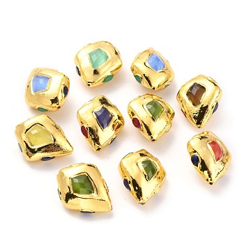 Cat Eye Beads, with Golden Tone Brass Findigs, Rhombus, Colorful, 25~29x20~24x13~14.5mm, Hole: 1.2~2mm