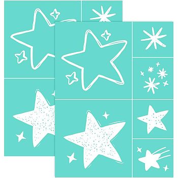 Self-Adhesive Silk Screen Printing Stencil, for Painting on Wood, DIY Decoration T-Shirt Fabric, Turquoise, Star Pattern, 28x22cm