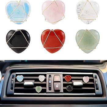 6Pcs Heart Gemstone Car Air Vent Clips, Cute Automotive Interior Trim, with Magnetic Ferromanganese Iron & Plastic Clip, 33mm, 6pcs/set