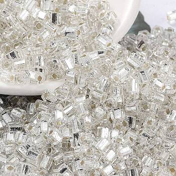 Glass Seed Beads, Square Hole, Silver Lined, Square, Clear, 3~3.5x2.5~3x2.5~3mm, Hole: 1mm, about 10714pcs/pound