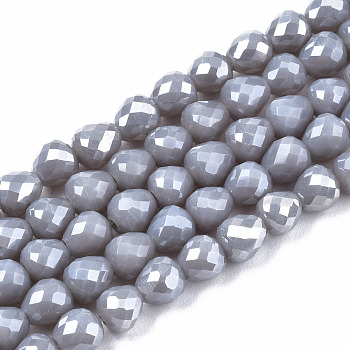 Opaque Glass Beads Strands, AB Color Plated, Faceted, Teardrop, Dark Gray, 4.5x4.5mm, Hole: 1mm, about 99~101pcs/strand, 17.64 inch~18.03 inch(44.8cm~45.8cm)