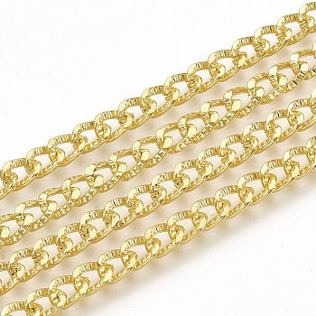 Iron Cuban Link Chains, Chunky Curb Chains, with Spool, Unwelded, Textured, Golden, 6x4x1mm
