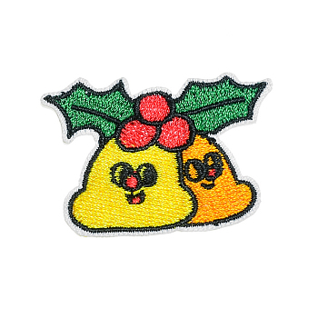 Christmas Theme Computerized Embroidery Cloth Self Adhesive Patches, Stick On Patch, Costume Accessories, Appliques, Christmas Bell, 45x32mm