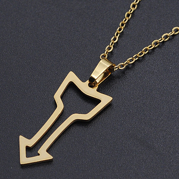 201 Stainless Steel Pendant Necklaces, with Cable Chains and Lobster Claw Clasps, Arrows, Golden, 17.7 inch(45cm), 1.5mm