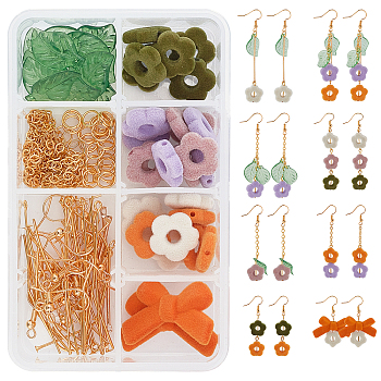 SUNNYCLUE DIY Flocky Earring Making Kits, Including Acrylic Beads & Beads Frames & Pendants, Iron Bar Links Connectors, Brass Cable Chains & Earring Hooks, Golden