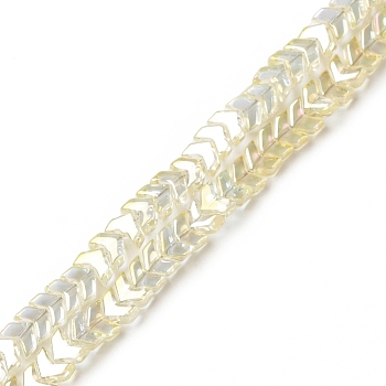 Electroplate Transparent Glass Beads Strands, Full Rainbow Plated, Arrow, Light Goldenrod Yellow, 5x6x3.5mm, Hole: 0.8mm, about 190pcs/strand, 26.38 inch(67cm)