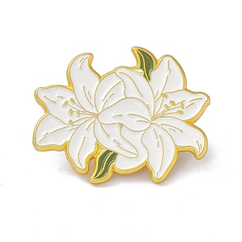 Greenish Lily Flower Enamel Pin, Lovely Alloy Enamel Brooch for Backpacks Clothes, Golden, Floral White, 23x29x9mm