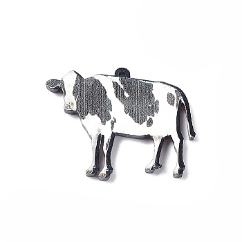 Cute Simulation Animal Opaque  Acrylic Pendants, Cattle, 35x26.5x3mm, Hole: 1.2mm, 10pcs/bag