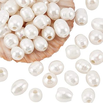 Grade B Natural Cultured Freshwater Pearl Beads, Nice for Mother's Day Earring Making, Rice, White, 8~9x8~12mm, Hole: 2.5mm, 60pcs/box