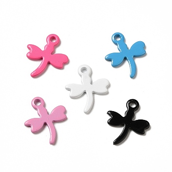 Spray Painted 201 Stainless Steel Charms, Dragonfly Charm, Mixed Color, 13x11x1mm, Hole: 1.2mm