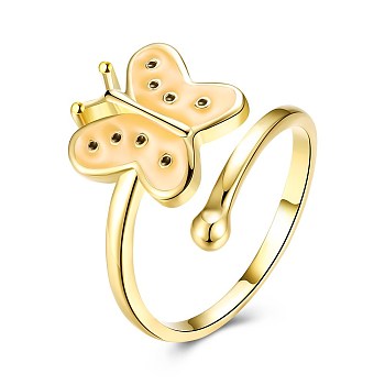 Fashion Butterfly Alloy Enamel Cuff Rings, Open Rings, Yellow, Golden, US Size 8(18.1mm)