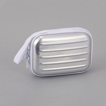 Tinplate Zipper Bag, Portable Coin Purse, for Business Card, Draw-bar box Shape, Silver, 70x100mm