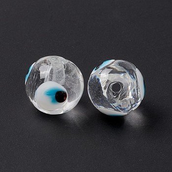 Handmade Evil Eye Lampwork Beads, Round, Clear, 12~12.5mm, Hole: 1.6mm
