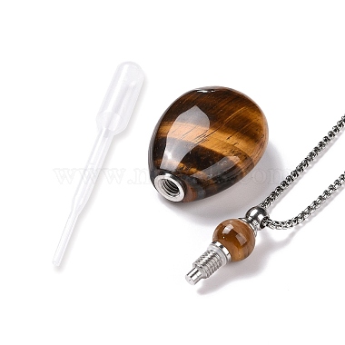 Natural Mixed Stone Perfume Bottle Pendant Necklaces(NJEW-F251-06)-4
