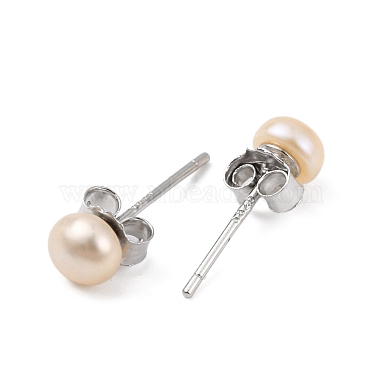 Natural Pearl Round Bead Stud Earrings(EJEW-E298-01A-02P)-2