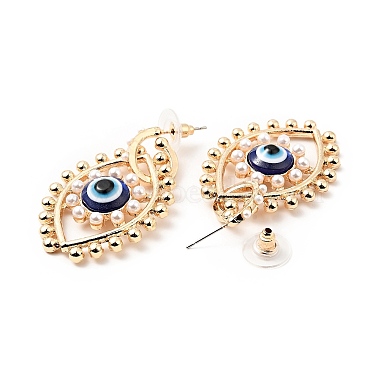 Resin Evil Eye Dangle Stud Earrings with Acrylic Pearl Beaded(EJEW-J045-04KCG)-3