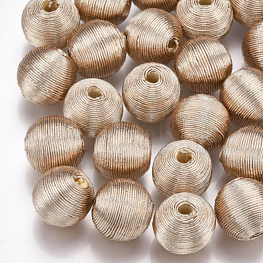 Perles de bois recouvertes de fil de cordon polyester(WOVE-S117-14mm-05)-2