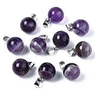 Natural Amethyst Pendants, with Platinum Iron Pinch Bail, Round, 18x14mm, Hole: 7x4mm(G-S359-312)