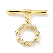 Rack Plating Brass Micro Pave Clear Cubic Zirconia Toggle Clasps, Star Ring, Cadmium Free & Lead Free, Long-Lasting Plated, Real 18K Gold Plated, Ring: 15x13x3mm, Bar: 5.5x21.5x2.5mm(KK-P247-13G)