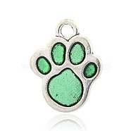 Antique Silver Alloy Enamel Dog Paw Print Pendants, Pale Green, 23x18x2mm, Hole: 3mm(ENAM-M023-02)