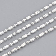 Brass Ball Chains, Ball & Bar Faceted Beaded Chains, Long-Lasting Plated, Soldered, with Spool, Cadmium Free & Lead Free, Silver, 2.2x1.2mm and 1.2mm, about 32.8 Feet(10m)/roll(X-CHC-S008-010E-S)