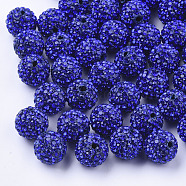 Handmade Polymer Clay Rhinestone Beads, Round, Pave Disco Ball Beads, Sapphire, PP13(1.9~2mm), 7 rows rhinestone, 11.5~12mm, Hole: 1.4mm(RB-S250-12mm-A4)