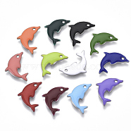 201 Stainless Steel Enamel Pendants, Dolphin, Stainless Steel Color, Mixed Color, 17x11.5x1.5mm, Hole: 1.2mm(X-STAS-N088-16)